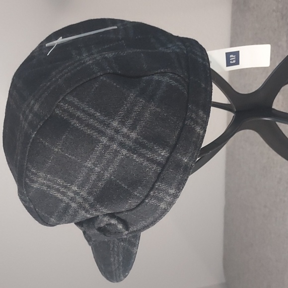 Gap Black Grey Plaid w/ Bow Newsboy Cap Wool Blend Hat Size M/L NWT - Picture 5 of 10